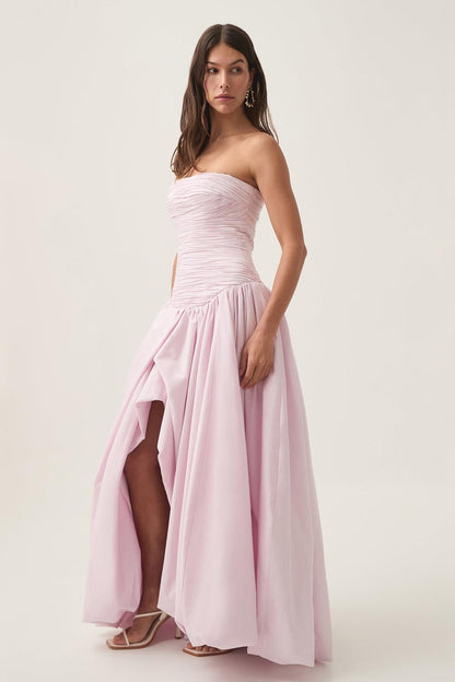 Off-shoulder Pleat Split Maxi Dress