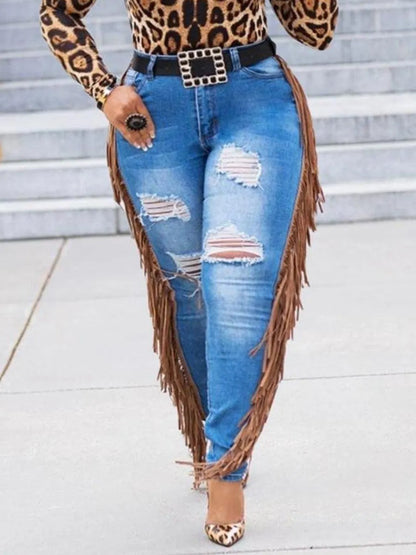 Summer Jeans Tassel Design Ripped Skinny Pants Y2k High Street Cargo Pants