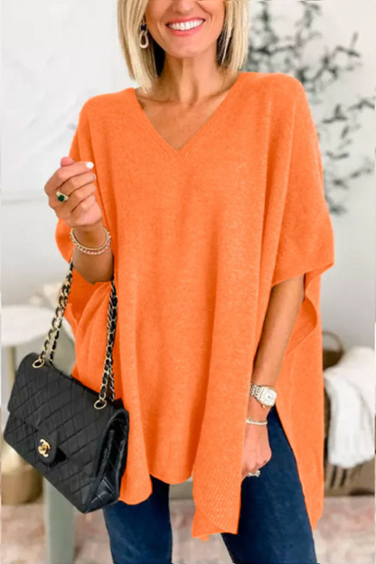 V Neck Loose Fit Poncho Sweater
