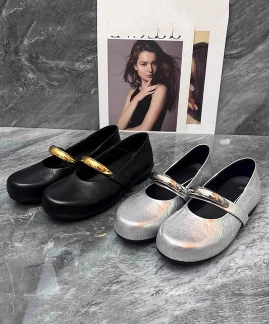 Splicing Comfy Flat Shoes Black Faux Leather