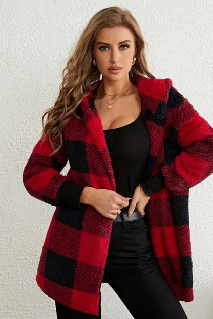 Loose Plaid Color Block Knit Cardigan Coat