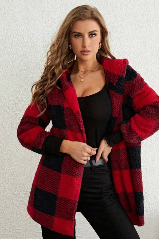 Loose Plaid Color Block Knit Cardigan Coat