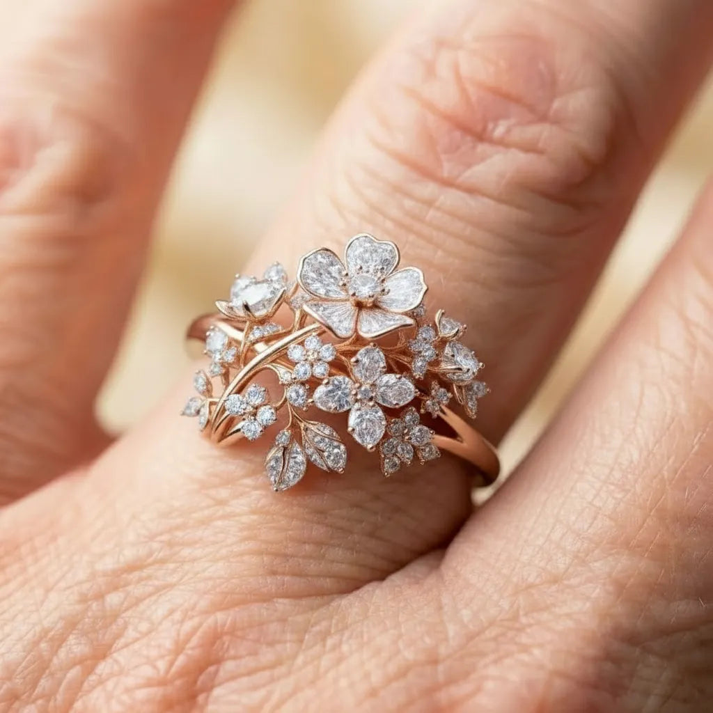 A Bright Crystal Blossom Ring