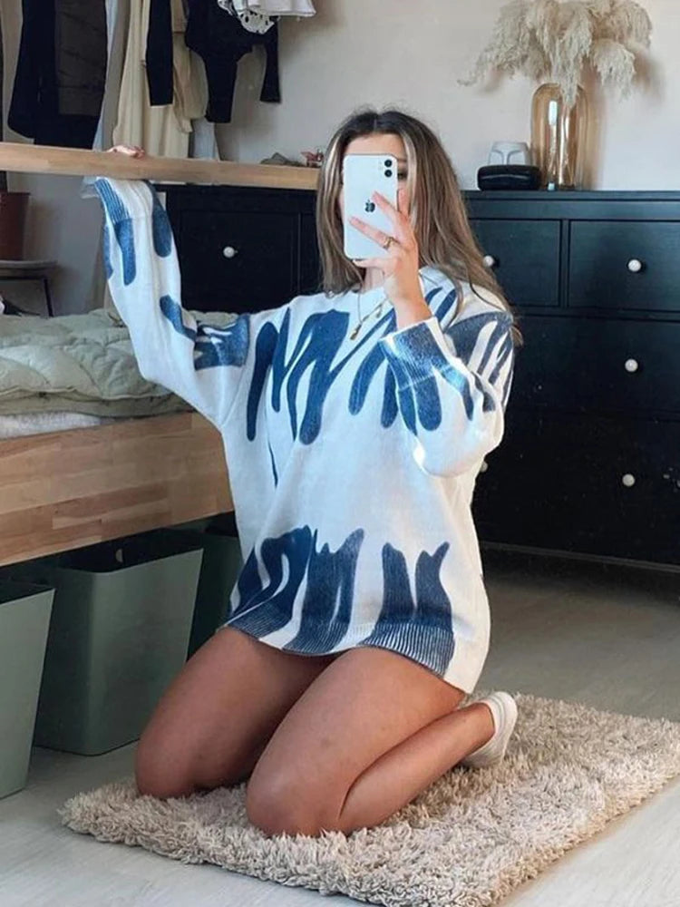 New Tie-dye Knit ’s Oversize Sweater Pullovers Long Sleeve Y2k Winter Loose Pull Femme Jumper