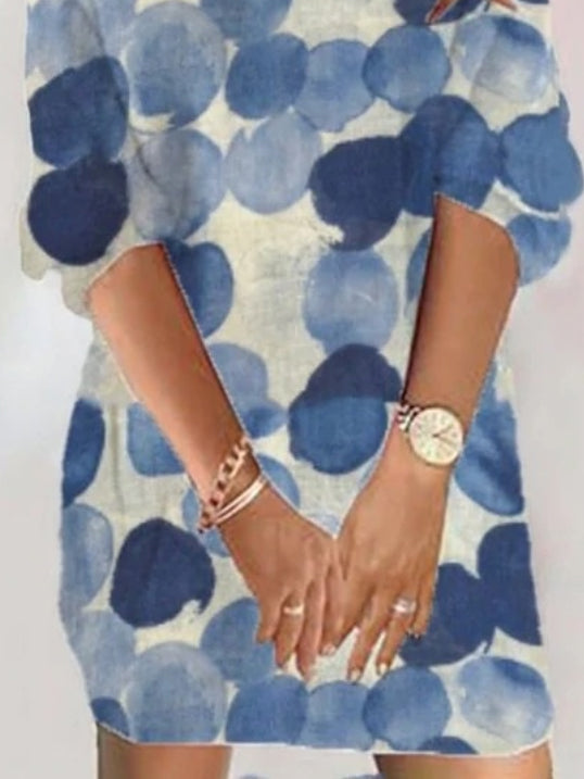 Original Printed Contrast Color Polka-dot Half Sleeves Mini Dress