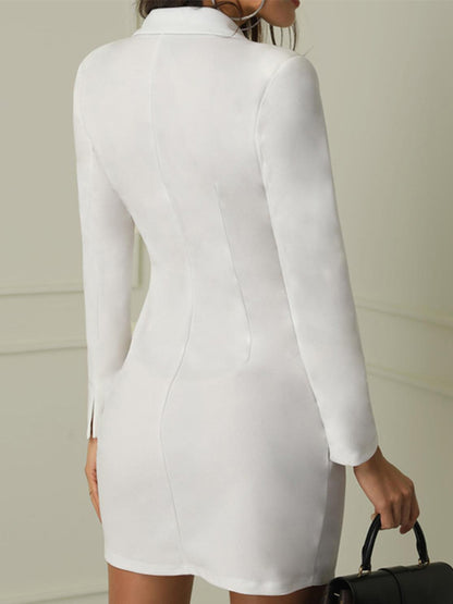 Long Sleeves Split-joint Lapel Mini Dresses