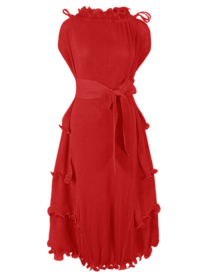 Loose Bandage Lacy Color High-neck Midi Dresses