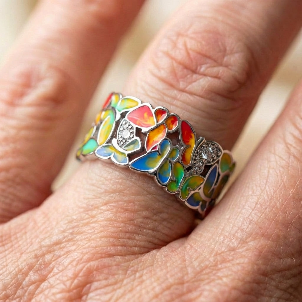 Vintage Enamel Colorful Silver Ring