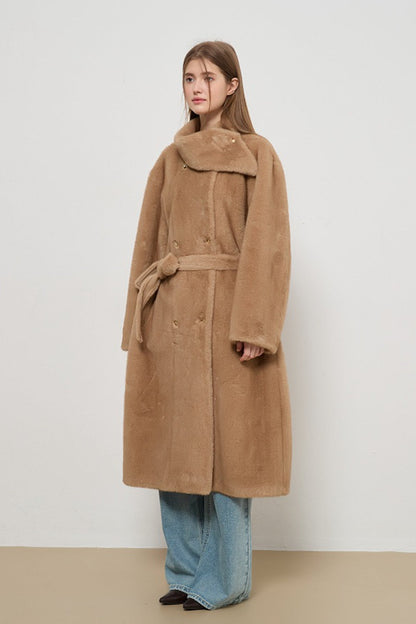 Luxe Faux Fur Tweed Long Lady Overcoat