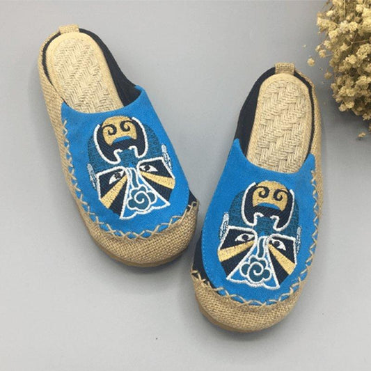 Peking Opera Facial Embroidered Flats Home Slippers