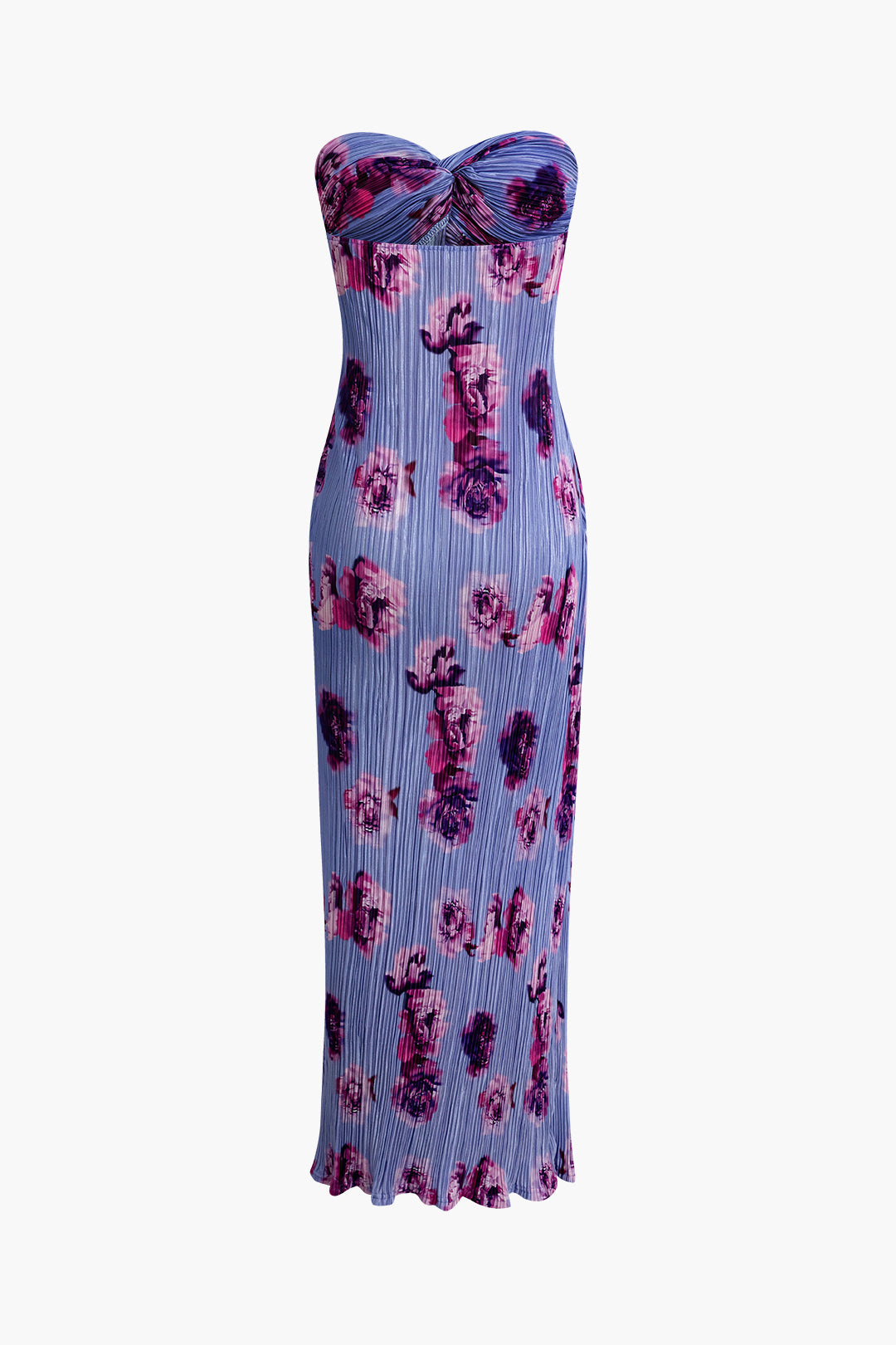 Abstract Print Plisse Strapless Slim Maxi Dress
