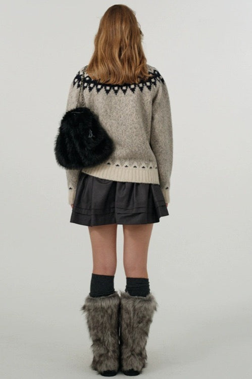 Color Block Turn-down Collar Loose Sweater