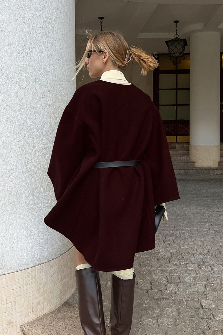 Bell Sleeve V-neck Wool Coat
