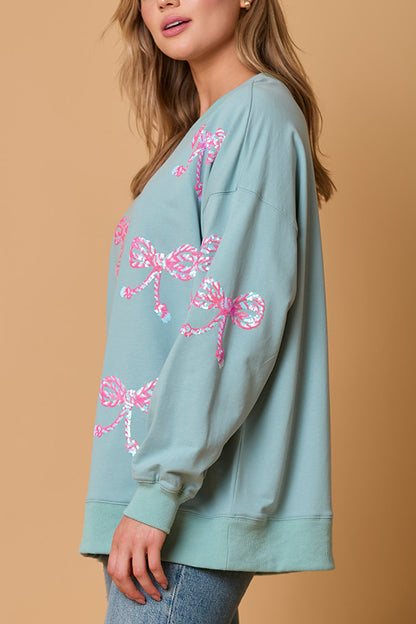 Christmas Bow Sequin Loose Long-sleeved Sweatshirt