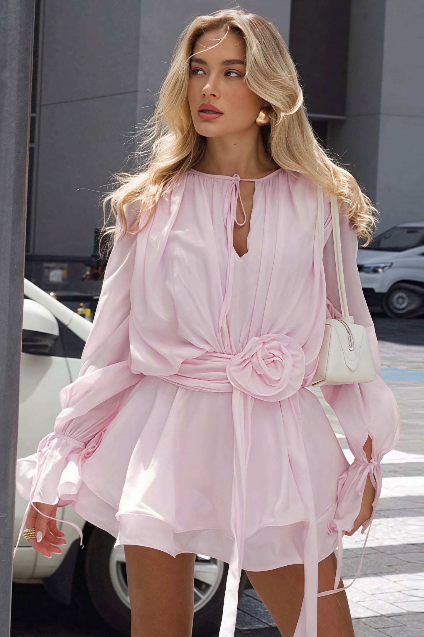 Round Neck Tie Bodycon Mini Dress