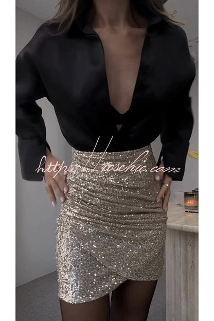 Days Sequined Elastic Waist Ruched Mini Skirt