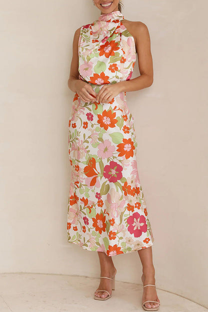 Fascinating Day Halter Neck Elastic Waist Maxi Dress