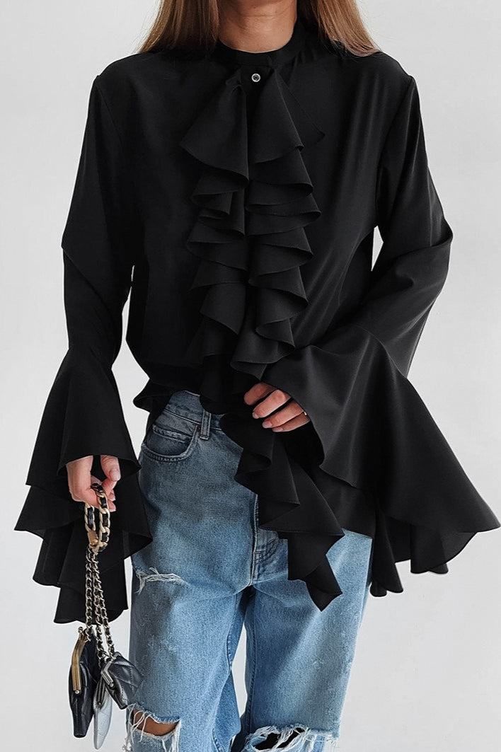 Ruffle Trim Button Blouse