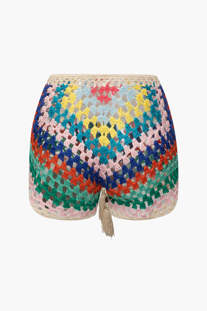 Rainbow Crochet Tie Front Tube Top & Shorts Set