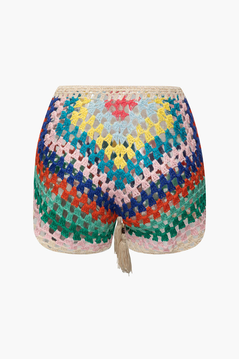 Rainbow Crochet Tie Front Tube Top & Shorts Set