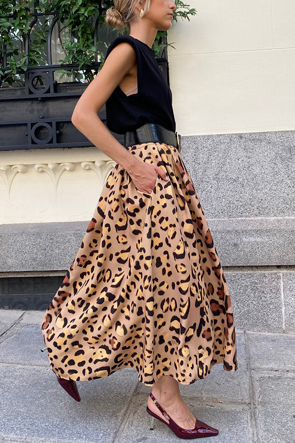 Stylish Leopard Print Large Hem Maxi Skirt