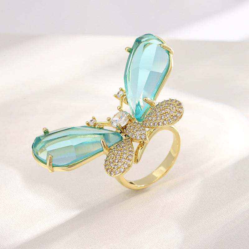 Elegant Aquamarine Butterfly Ring