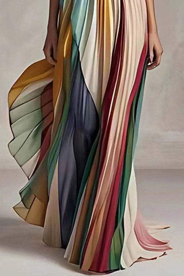 Off-shoulder Tube Top Waist Color Maxi Dress