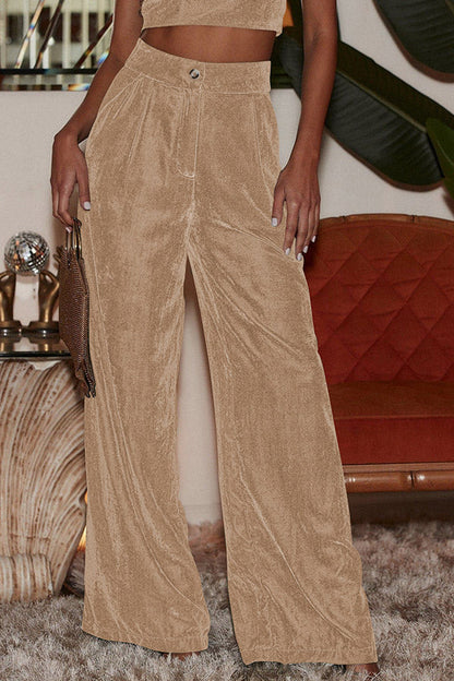 Gold Velvet Draped Wide-leg Pants, Loose Pants