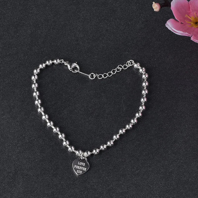 Silver Beaded Heart Bracelet