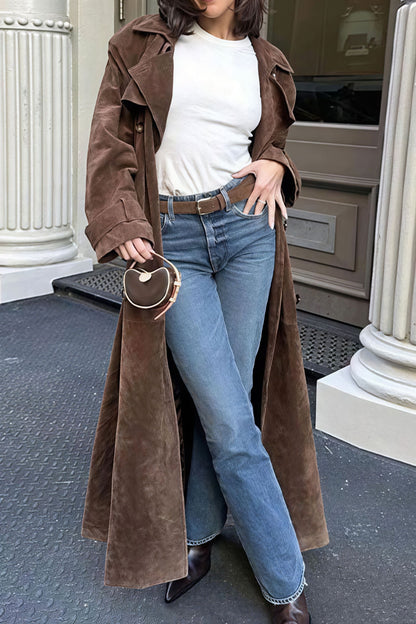 Double Breasted Tie Waist Long Overcoat