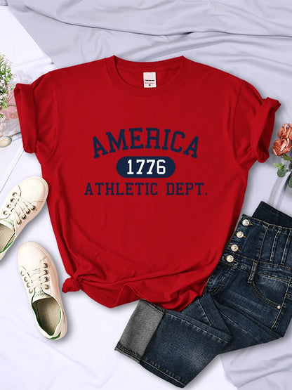 America 1776 Athletic Dept Letter T-shirt Female Sport Crop Top Cool Hip Hop Tee Shirt Soft Breathable T Shirt