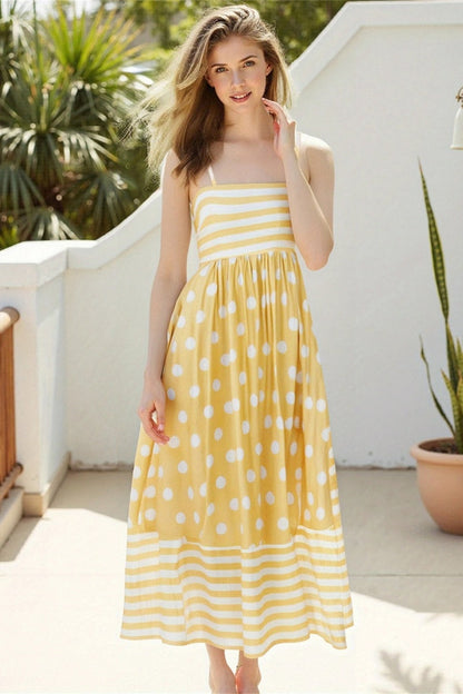 Polka Dot Square Neck Cami Midi Dress