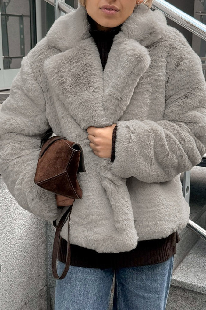 Color Minimalist Fleece Loose Coat