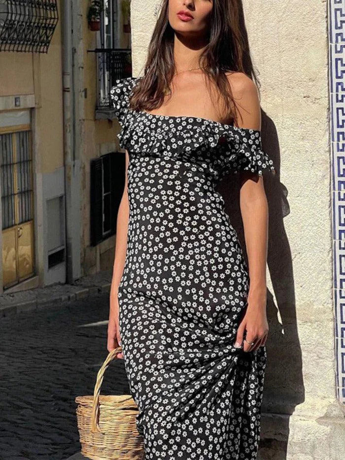 Daisy Print V Neck Maxi Dress