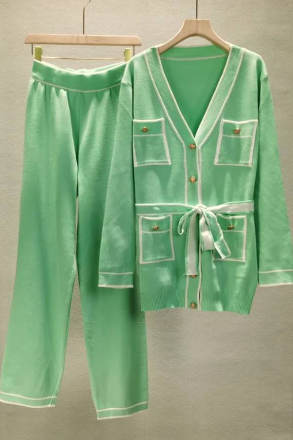 Color Contrast Two-piece Sweater Suit