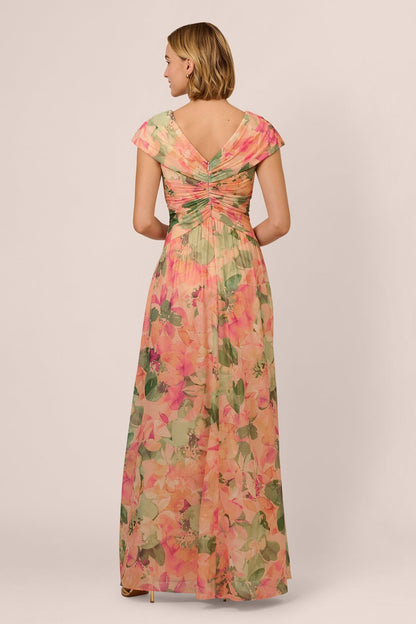 Angela Print Cap Sleeves Maxi Dress
