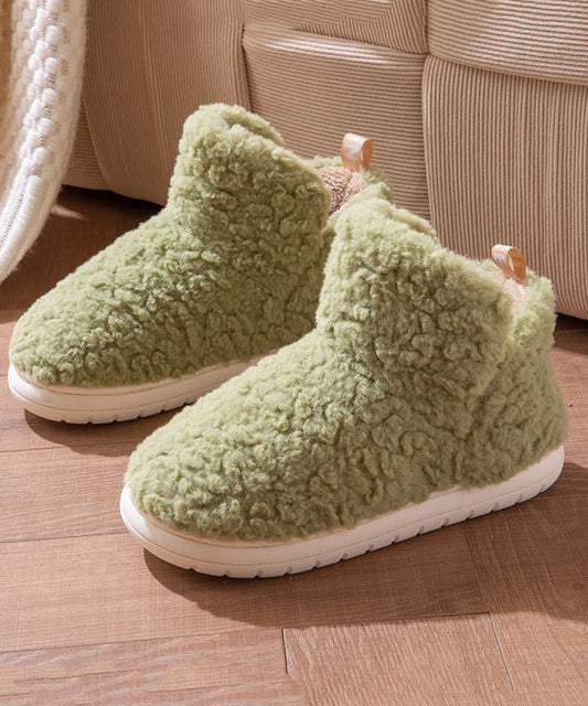 Comfy Green Faux Fur Flat Shoes Fuzzy Wool Lined