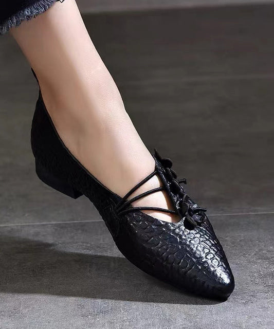 Comfortable Pointed Toe Flats Shoes Black Sheepskin