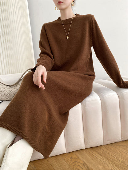 Urban Loose Long Sleeves Color Round-neck Sweater Dresses