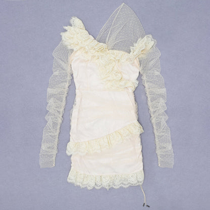 Off Shoulder Asymmetrical Frill Mini Dress Pp19409