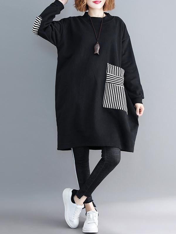 Pocket Long Sweatshirt Short Dress