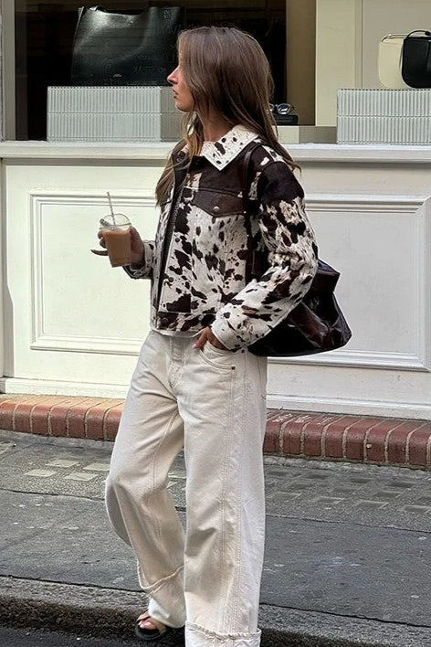 Printed Shirt Collar Coat