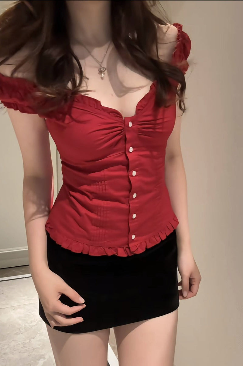 Ten-color Ruched V-neck Waist-cinched Blouse