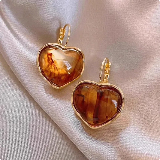 Amber Heart Earrings