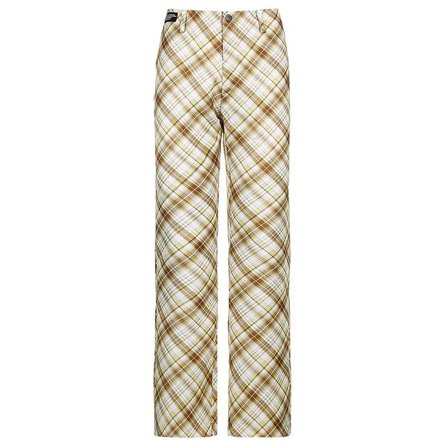 Y2k New Plaid Trousers High Waist Pants 90s Straight Wide Leg Pants Capris Harajuku Aesthetic Bottom