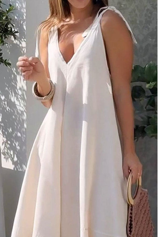 Color Sleeveless V Neck Strappy Maxi Dress