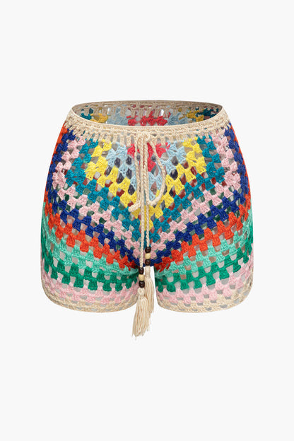 Rainbow Crochet Tie Front Tube Top & Shorts Set