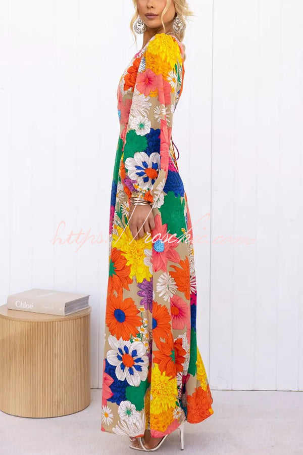Bloom Forever Print Cutout Elastic Waist Maxi Dress