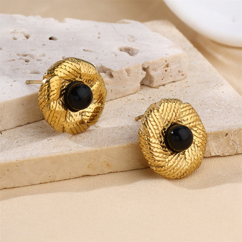 Vintage Gold Onyx Earrings