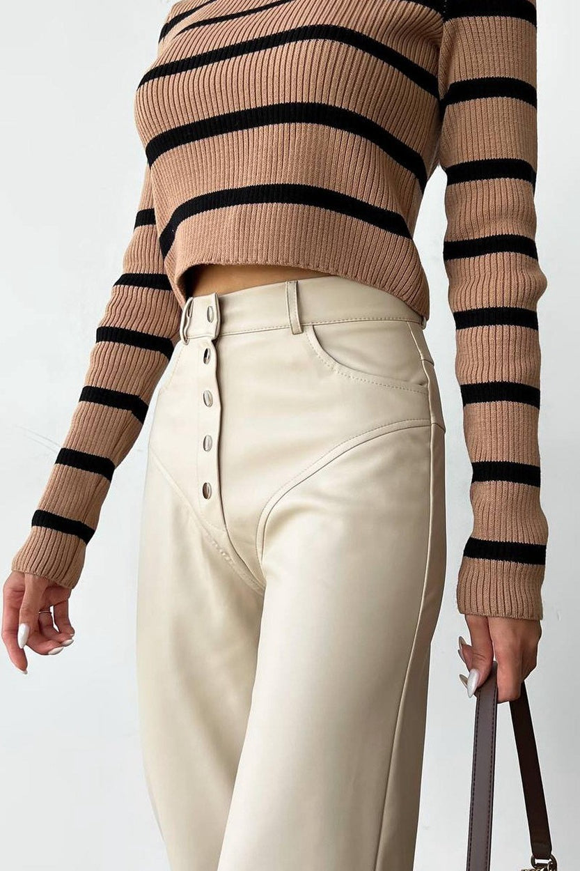 Leather Patchwork Slim Straight Pants
